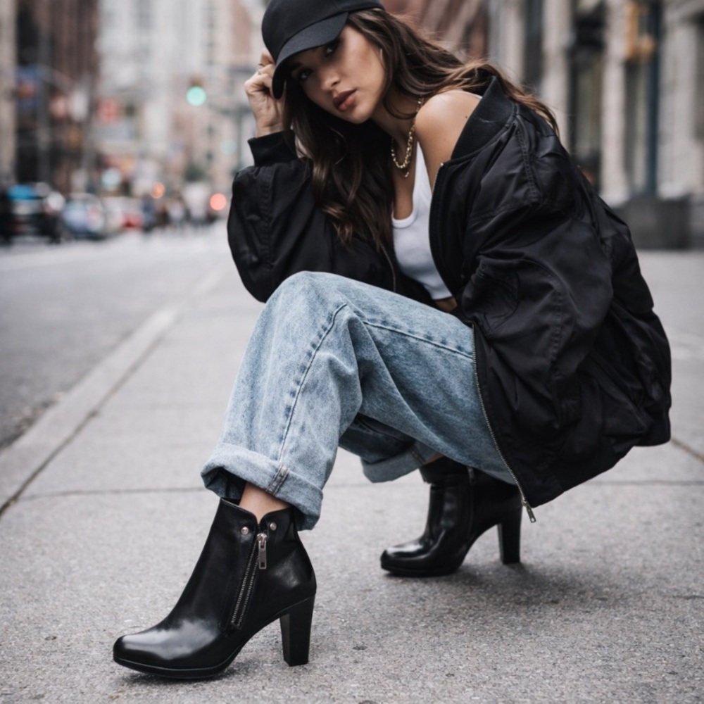 Rizzoli Black Streetwear Whimsigoth Leather Side Zip Heeled Ankle Boots Size 9.5